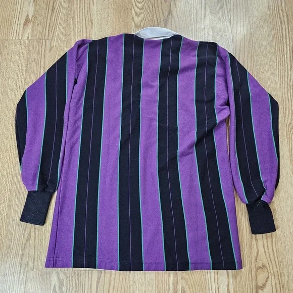 VTG Canterbury of New Zealand Rugby Shirt Mens 40 M Cotton Long Purple Striped - Picture 4 of 7